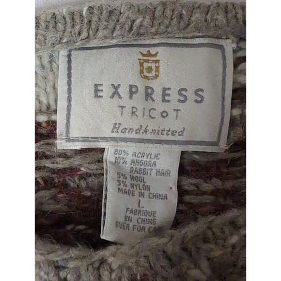Vtg Express Tricot hand knit southwestern grandpa Aztec oversized sweater Lg - Picture 5 of 8